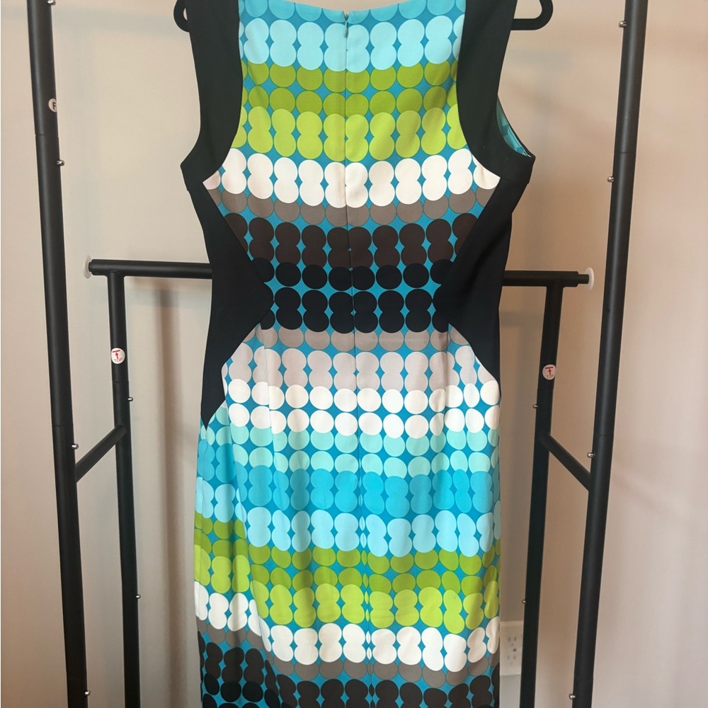 Maggy London Blue and Green Patterned Midi Dress